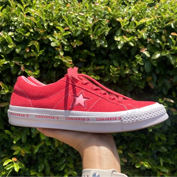 NWOB Converse One Star OX Paradise Leather Suede Pink Red Sneakers 7Y/ M7 /W 8.5 - Picture 5 of 10